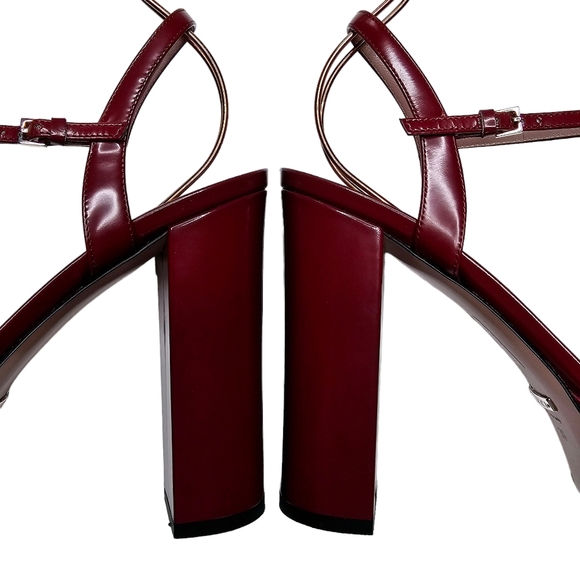 Gucci Claudie Burgundy Red Leather Size 38 Horsebit Platform Block Heel Sandals - Picture 9 of 14